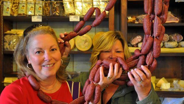 Walking in Norcia in Umbria you can experience a lot of butcher shops selling traditional salami, prosciutto, sausages 